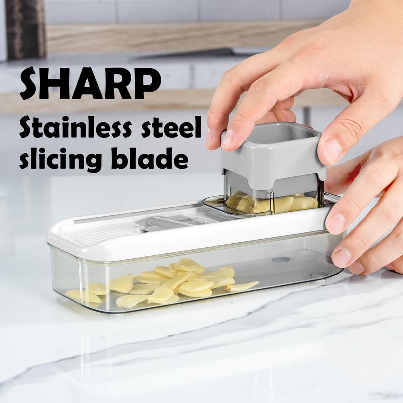 Badelite Mini Garlic Slicer Multi-Functional Mandoline Slicer Veggie Shredder Garlic Ginger Grinder Vegetable Mandoline Cutter with Container - Image 2