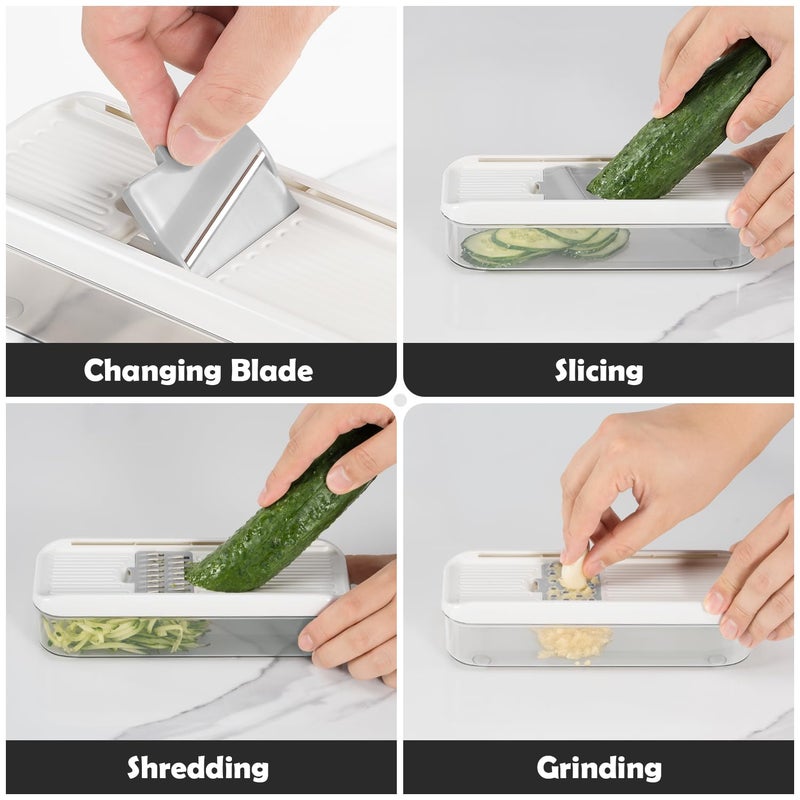 Badelite Mini Garlic Slicer Multi-Functional Mandoline Slicer Veggie Shredder Garlic Ginger Grinder Vegetable Mandoline Cutter with Container - Image 5