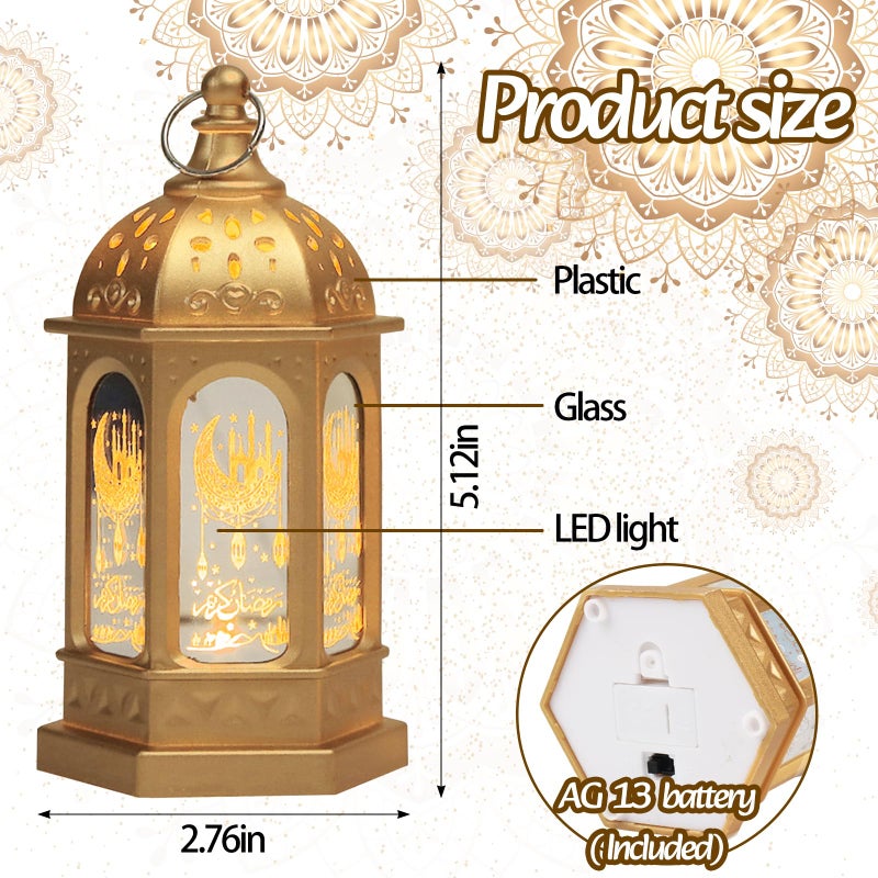 Glodecart 2PCS Ramadan Lantern for Ramadan Decorations  Gold Mini Castle Moon Pattern Ramadan Lantern for Ramadan Table Decorations Ramadan Gifts Home Decor  Ramadan Lights Lantern Decor Outdoor - Image 2