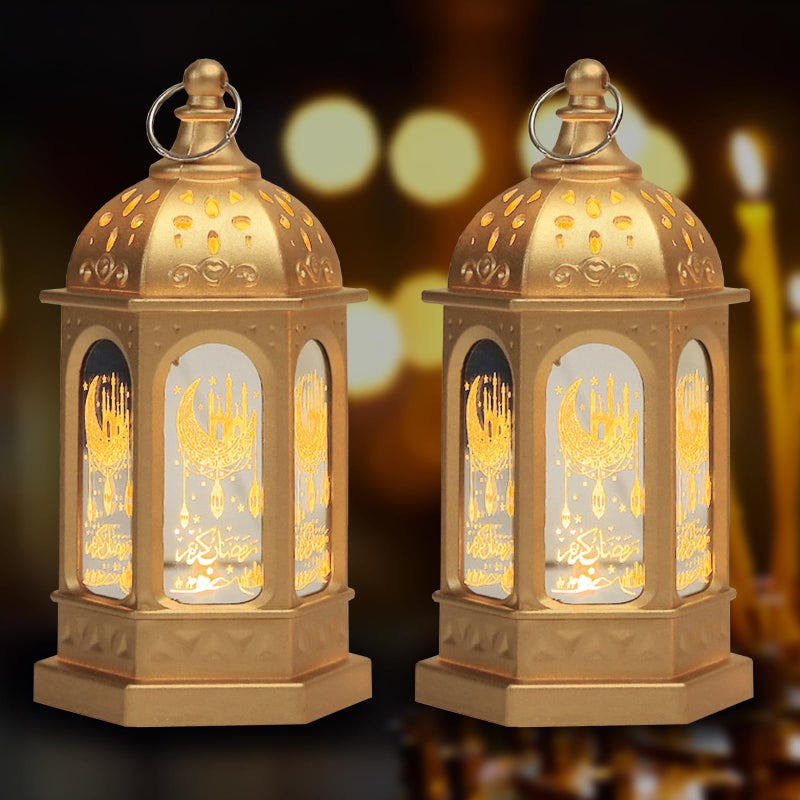 Glodecart 2PCS Ramadan Lantern for Ramadan Decorations  Gold Mini Castle Moon Pattern Ramadan Lantern for Ramadan Table Decorations Ramadan Gifts Home Decor  Ramadan Lights Lantern Decor Outdoor - Image 1