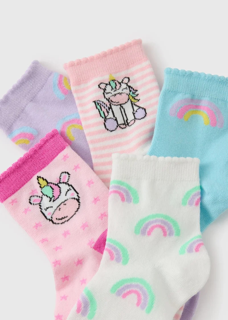 Matalan 5 Pack Girls Pink Unicorn Socks