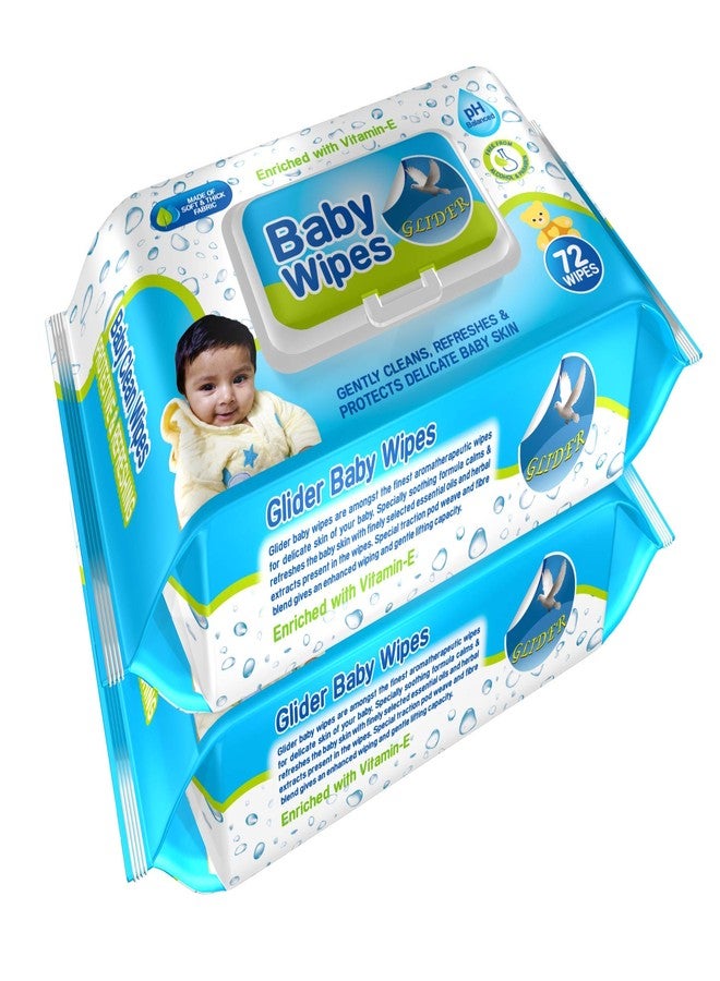 Glider Baby Wipes - with Moisture Lock Flip-Top, Contains Aloe Vera & Vitmain E, pH balanced with No Parabens & Chlorine (Pack of 2 (144 Wipes)) - Image 1