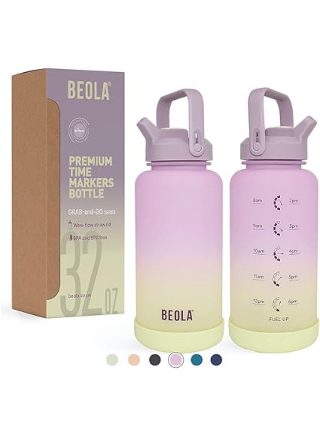 BEOLA 1L Motivational Water Bottle with Time Markers, Tritan Plastic, BPA FREE Leak Proof and Drop Resistant bella, 32oz (Morning Rose) - Image 1