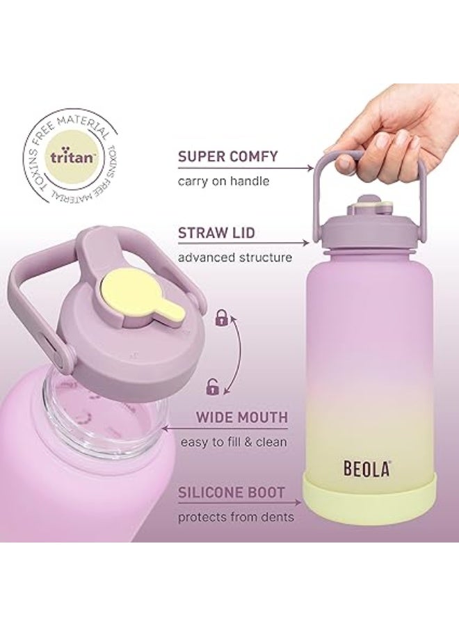 BEOLA 1L Motivational Water Bottle with Time Markers, Tritan Plastic, BPA FREE Leak Proof and Drop Resistant bella, 32oz (Morning Rose) - Image 2