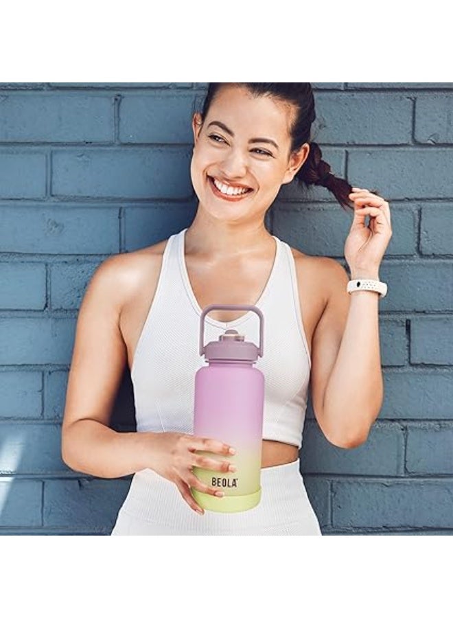 BEOLA 1L Motivational Water Bottle with Time Markers, Tritan Plastic, BPA FREE Leak Proof and Drop Resistant bella, 32oz (Morning Rose) - Image 4