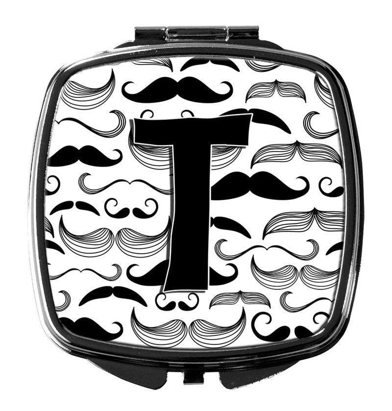 Caroline's Treasures CJ2009-TSCM Letter T Moustache Initial Compact Mirror Decorative Travel Makeup Mirror for Women Girls Gifts Pocket Makeup Mirror Folding Handheld - Image 1
