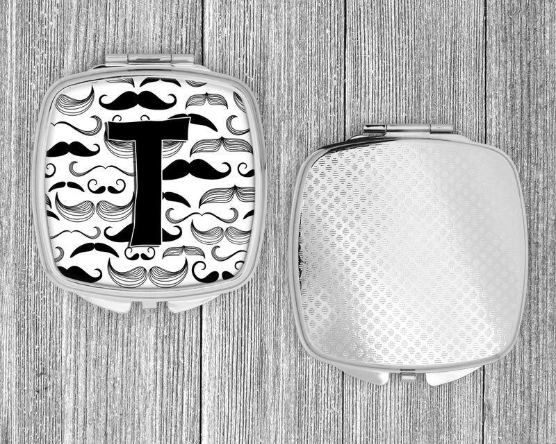 Caroline's Treasures CJ2009-TSCM Letter T Moustache Initial Compact Mirror Decorative Travel Makeup Mirror for Women Girls Gifts Pocket Makeup Mirror Folding Handheld - Image 4