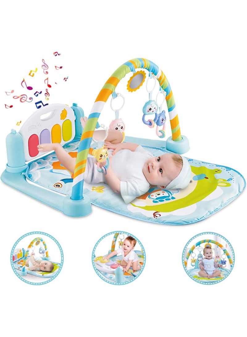 ECVV Baby Play Mat with Piano Gym & Music Activity Center, Kick and Play Mat for Infants 0-12 Months, Tummy Time Play Gym with Lights & Sounds, 5-Mode Musical Toy Mat with Hanging Rattle Toys - Image 1