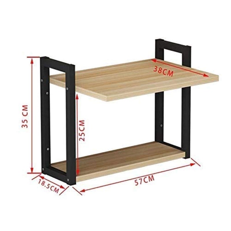 INDIAN DECOR INDIAN DECOR 32200 Shelves Kitchen ShelfMicrowave RackWall MountMetal RackKitchen Supplies Storage Shelf Black Frame MDF Wood  - Image 2