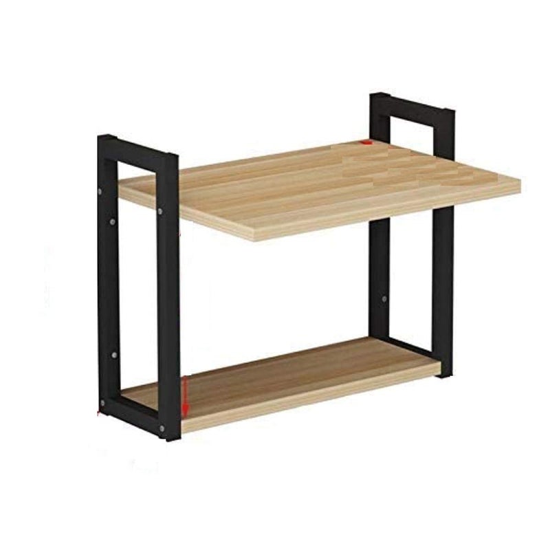 INDIAN DECOR INDIAN DECOR 32200 Shelves Kitchen ShelfMicrowave RackWall MountMetal RackKitchen Supplies Storage Shelf Black Frame MDF Wood  - Image 1