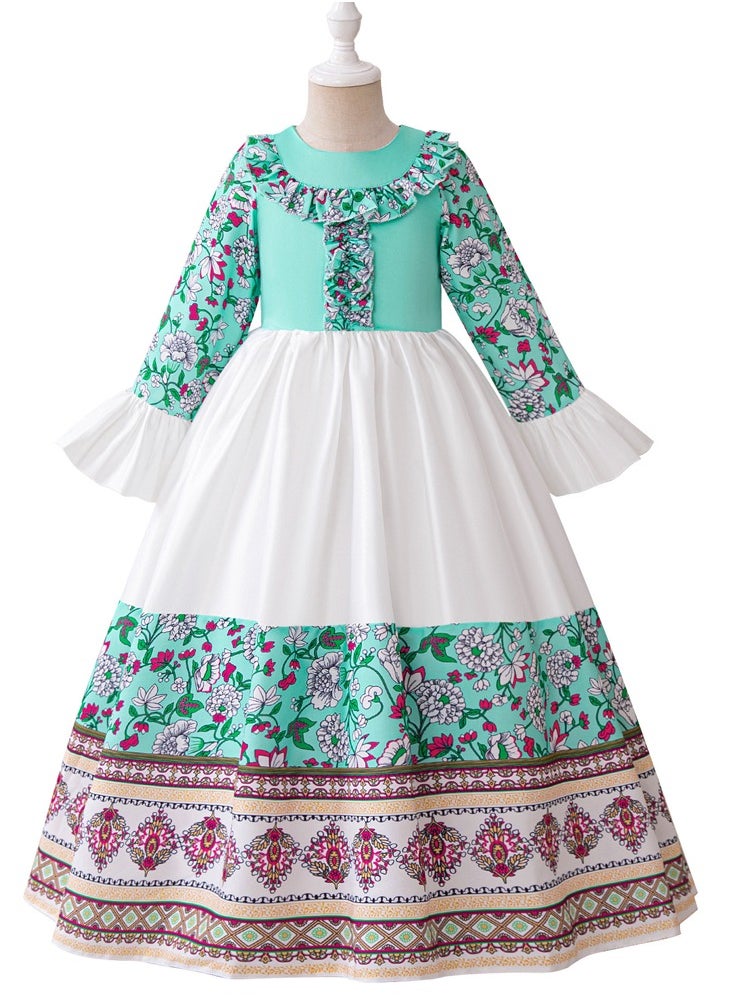 Al Aoyama Arabian Abaya Dress for Girls Long Sleeve Patchwork Elegant Gown – Versatile Kids Festival & Formal Party Wear, Middle Eastern Cultural Outfit for Special Occasions  - Image 1