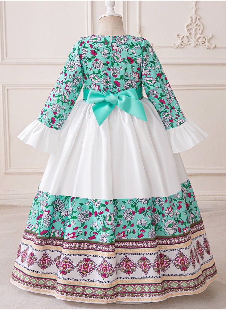 Al Aoyama Arabian Abaya Dress for Girls Long Sleeve Patchwork Elegant Gown – Versatile Kids Festival & Formal Party Wear, Middle Eastern Cultural Outfit for Special Occasions  - Image 2