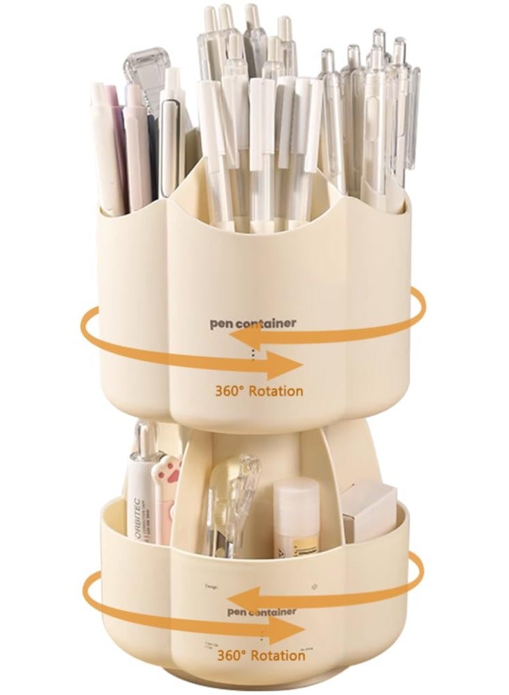 KASTWAVE Rotating Pencil Holder Double Layer 12 Slots Desktop Pencil Pen Holder Large Capacity Desk Pencil Pen Storage Cute Stationery Supplies Organizer for Home Office School - Image 1