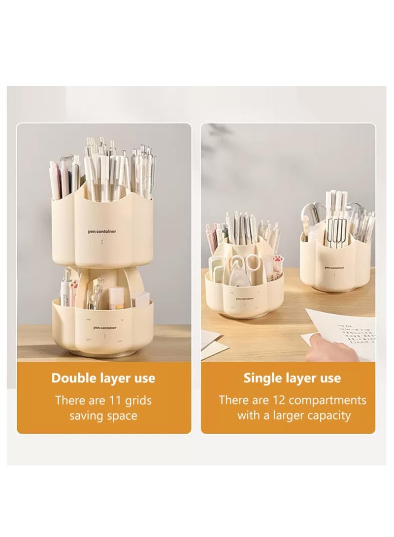 KASTWAVE Rotating Pencil Holder Double Layer 12 Slots Desktop Pencil Pen Holder Large Capacity Desk Pencil Pen Storage Cute Stationery Supplies Organizer for Home Office School - Image 3