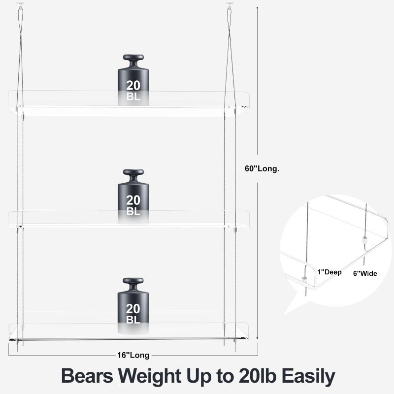 ZerzSemp 3-Tier Hanging Clear Plant Shelves for Windows, Acrylic Window Wall Plant Stand Shelf for Kitchen Indoor Gardens, Flower, Herb, Seedling Organization, and Pots Display, 16 Inch per Tier - Image 4