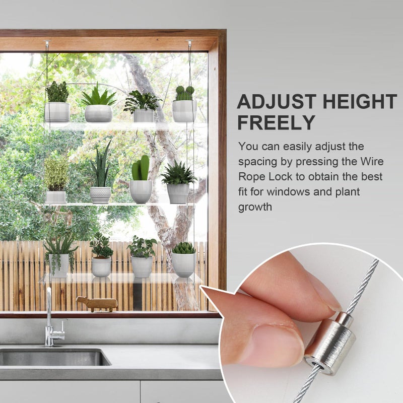 ZerzSemp 3-Tier Hanging Clear Plant Shelves for Windows, Acrylic Window Wall Plant Stand Shelf for Kitchen Indoor Gardens, Flower, Herb, Seedling Organization, and Pots Display, 16 Inch per Tier - Image 5