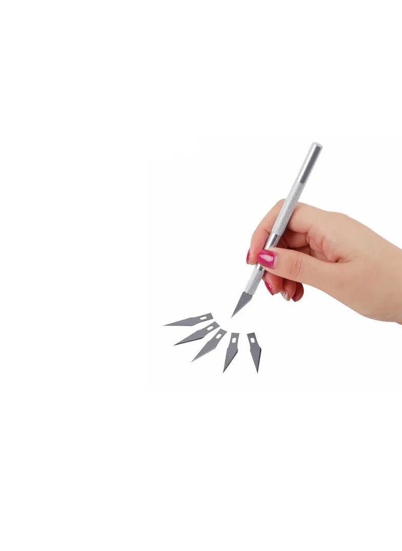 Keep Smiling Pen Knife Metal Handle With 5 Interchangeable Sharp Blades Scalpel Tool Craft Knife Cutter  - Image 2