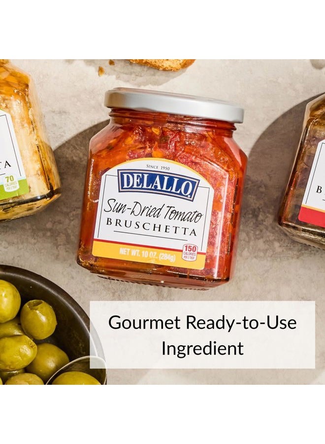 DELALLO Sun-Dried Tomato Bruschetta, Gourmet Spread Made with Extra Virgin Olive Oil, Authentic Italian Recipe, Non-GMO, Kosher, Gluten-Free, 10 oz Jar, (6 Pack) - Image 2