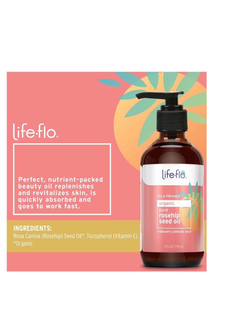 Life-flo - LIFE-FLO Pure Organic Rosehip Seed Oil, Hydrating Face Oil, Dry Skin Care, Cold Pressed from Organic Rose Hips, Rich in Fatty Acids and Vitamin A (Retinol), Hypoallergenic, 4oz - Image 1