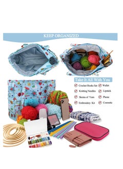 Excefore Craft Bag for Crochet Knitting Cross Stitch, Crochet Bags Knitting Tote, Portable Crochet Bag for Yarn Skeins, High Capacity & WaterProof, Knitting Bags Yarn Storage Bag, (Oxford Cloth, Blue)  - Image 4