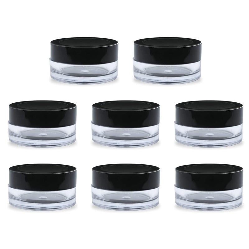 MYOC Empty Transparent Acrylic San Jars with Black Cap & Inner Lid for Lip Balm Scrub, Cream, Eye Shadow, Leakproof Reusable Cosmetic Container for Makeup & DIY Beauty Products- 8gm (Pack of 8) - Image 1