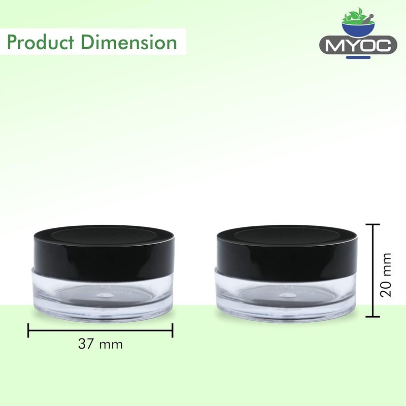MYOC Empty Transparent Acrylic San Jars with Black Cap & Inner Lid for Lip Balm Scrub, Cream, Eye Shadow, Leakproof Reusable Cosmetic Container for Makeup & DIY Beauty Products- 8gm (Pack of 8) - Image 5