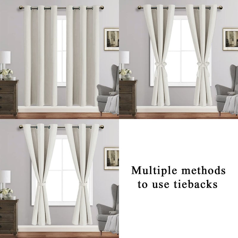 JIUZHEN Ivory Blackout Curtains with Tiebacks - Thermal Insulated  Light Blocking and Noise Reducing Grommet Curtains for Bedroom and Living Room  Set of 2 Window Curtain Panels  42 x 72 Inch Length - Image 5