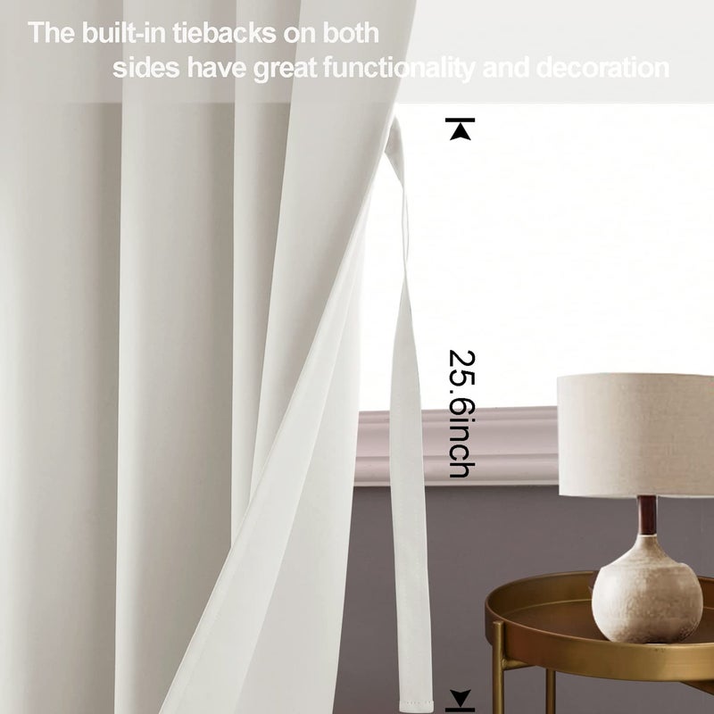 JIUZHEN Ivory Blackout Curtains with Tiebacks - Thermal Insulated  Light Blocking and Noise Reducing Grommet Curtains for Bedroom and Living Room  Set of 2 Window Curtain Panels  42 x 72 Inch Length - Image 3