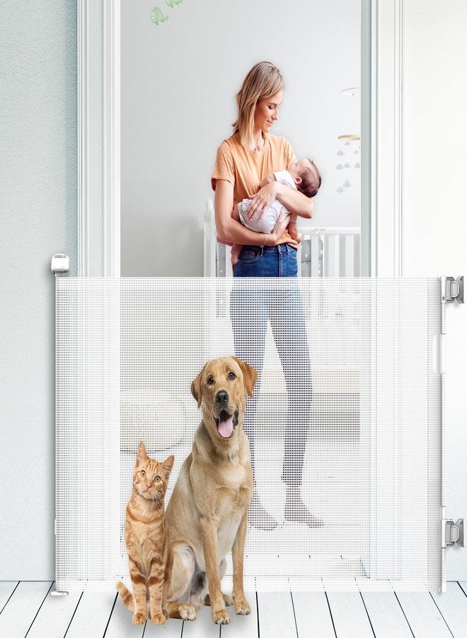 KYXAIN Upgraded Retractable Baby Gate for Stairs, 33"Tall Expands 71"Wide Ideal Safety Solution Dog Gate for Stairs Doorways Hallways Indoor Outdoor Mesh Baby Gate Retractable Screen Door(White,86CMx180CM) - Image 1