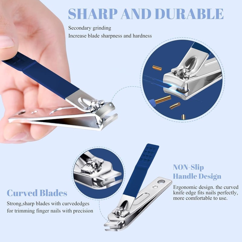 QLNE Manicure Set Pedicure Kit Nail Clippers Set Fingernail Clipper Set Ingrown Toenail Nail Kit Scissor Nail Trimmer Kit 18 Pieces Women and Men’s Care Grooming Tools with Fine Case (Dark Blue_18 Pieces) - Image 3