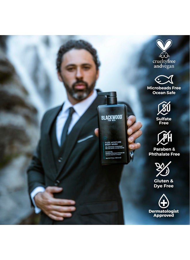 Blackwood For Men Blackwood For Men Pure Moisture Body Wash - Infused with Ginseng & Menthol - Natural Cleanser for Dry or Sensitive Skin - Ideal for Workout Recovery - Sulfate Free, Dye Free & Vegan (17 oz)  - Image 3