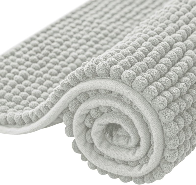 subrtex Bathroom Rugs Chenille Bath Rug Soft Short Plush Bath Mat Soft Shower Mat Water Absorbent Shower Mat Quick Dry Machine Washable(Light Gray,16" x 24") - Image 1