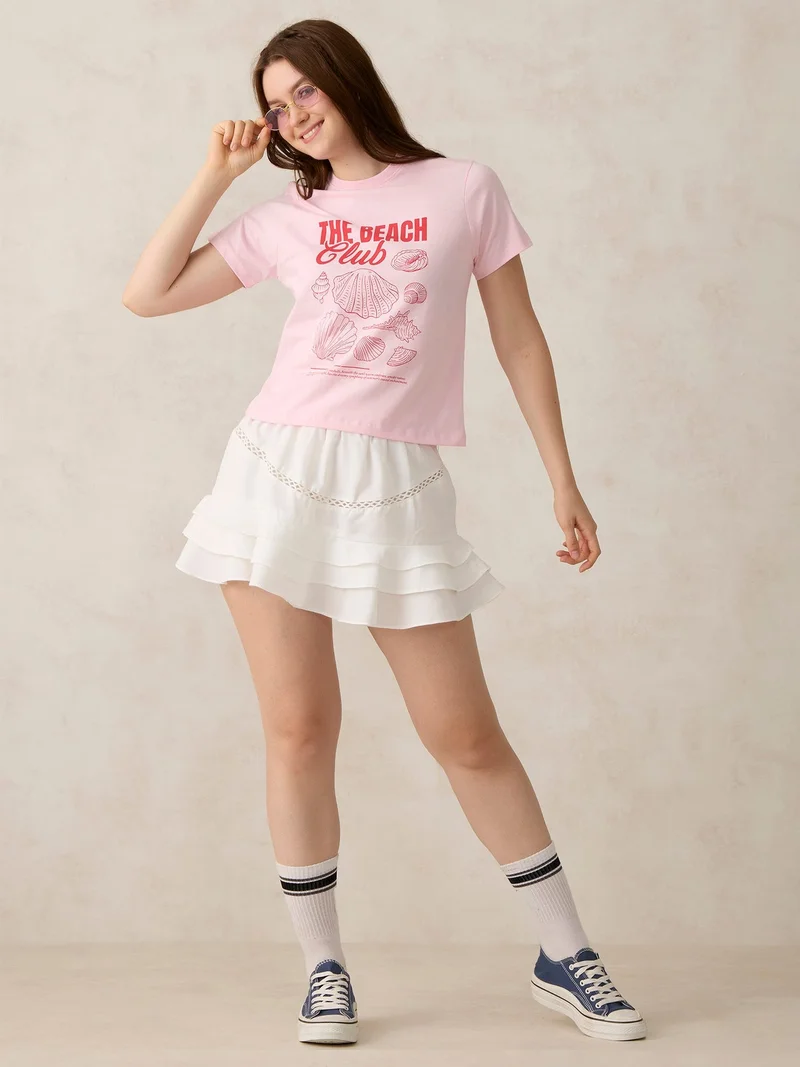 Outzidr  Pink Crew Neck Graphic T-Shirt for Women | Best Price UAE
