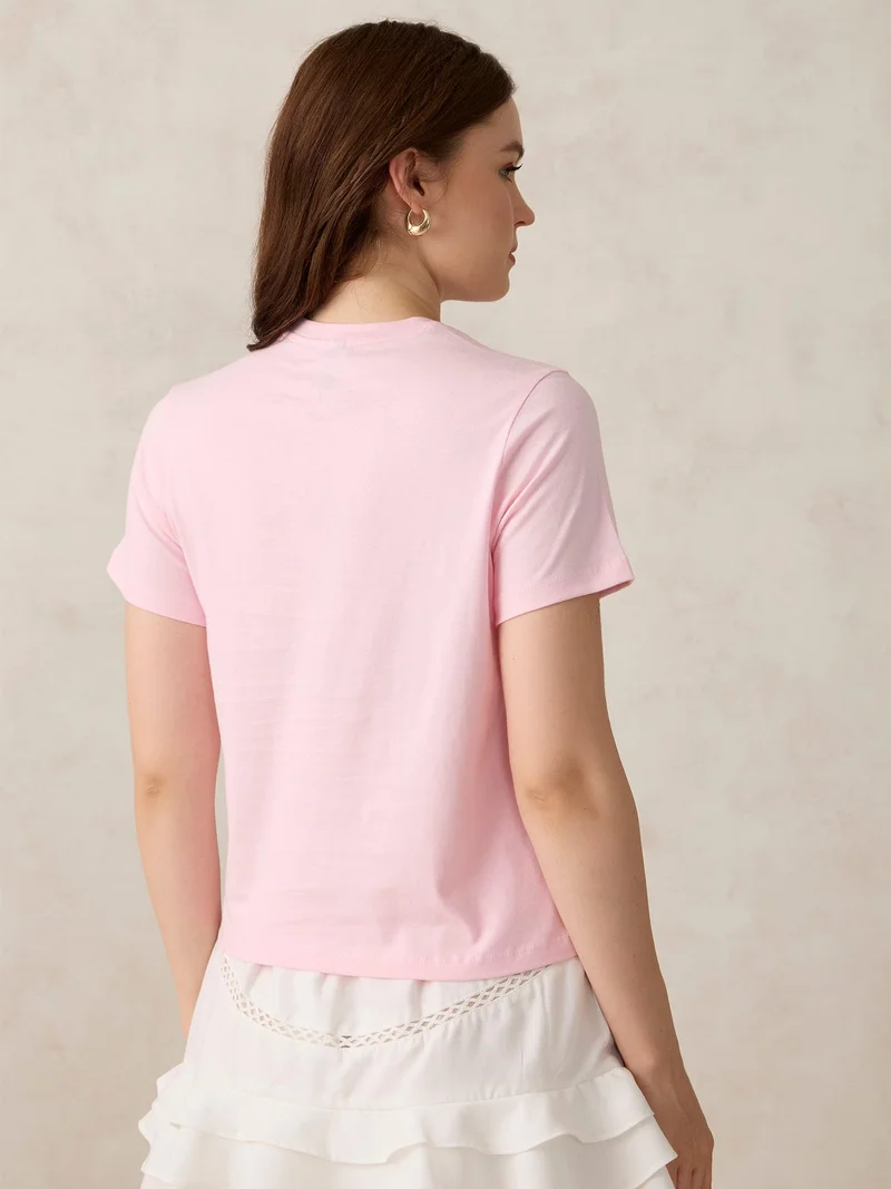 Outzidr  Pink Crew Neck Graphic T-Shirt for Women | Best Price UAE