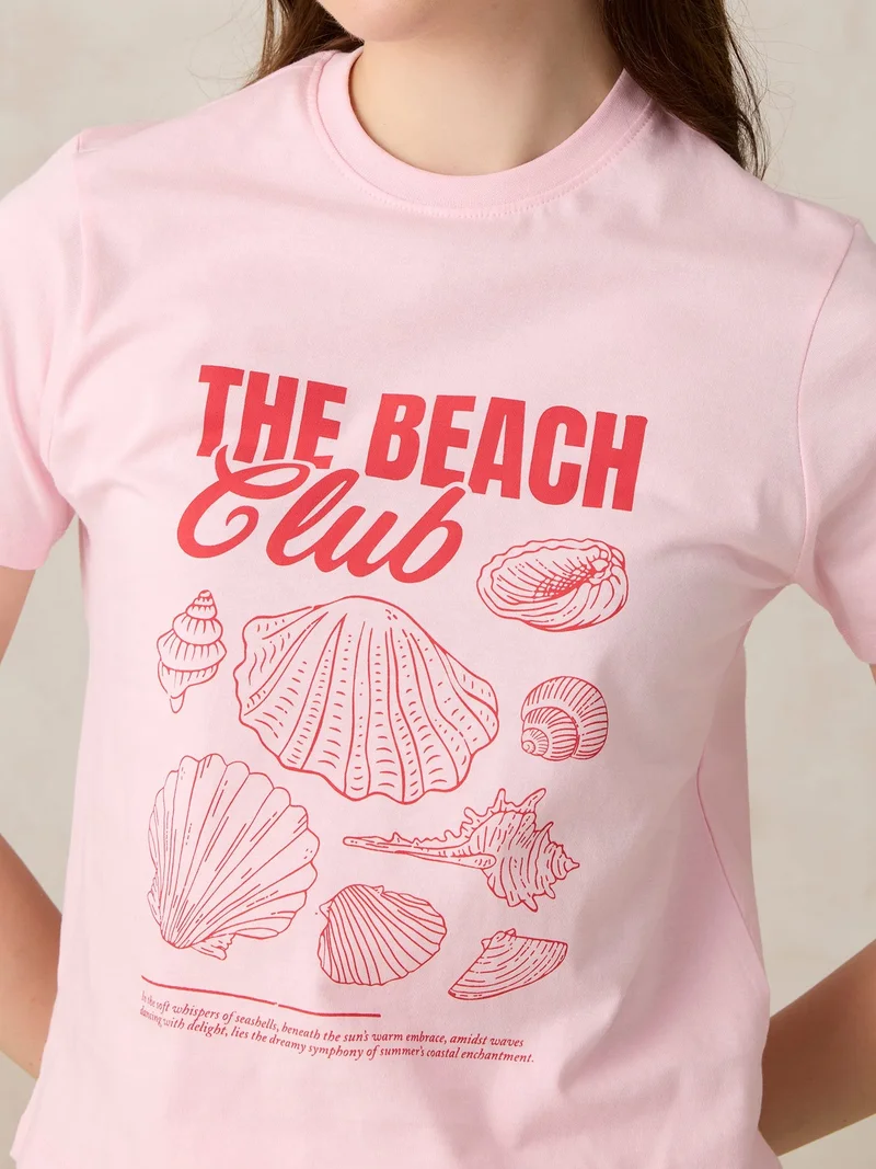 Outzidr  Pink Crew Neck Graphic T-Shirt for Women | Best Price UAE