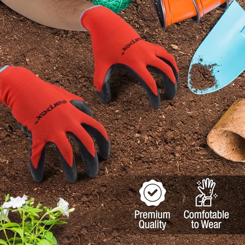 Sharpex Heavy Duty Gardening Hand Gloves for Home Garden | Breathable Latex Coated Safety Gloves for Farming, Weeding, Planting, Picking fruits, and Multipurpose Outdoor Work (2 Pair, Red and Black) - Image 3