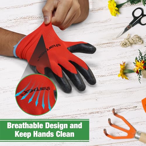 Sharpex Heavy Duty Gardening Hand Gloves for Home Garden | Breathable Latex Coated Safety Gloves for Farming, Weeding, Planting, Picking fruits, and Multipurpose Outdoor Work (2 Pair, Red and Black) - Image 4