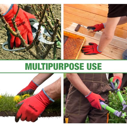 Sharpex Heavy Duty Gardening Hand Gloves for Home Garden | Breathable Latex Coated Safety Gloves for Farming, Weeding, Planting, Picking fruits, and Multipurpose Outdoor Work (2 Pair, Red and Black) - Image 5