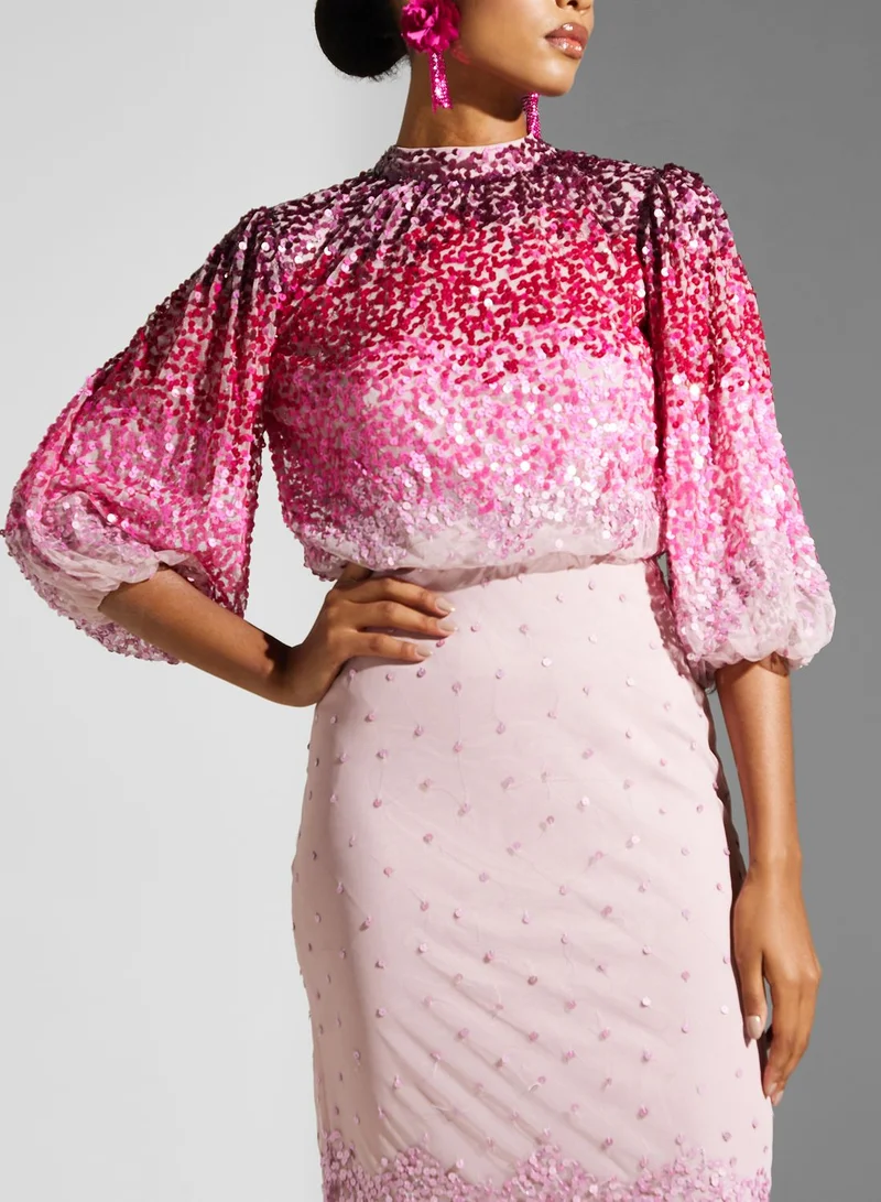 Amelia Rose Puff Sleeve Sequin Detail Dress