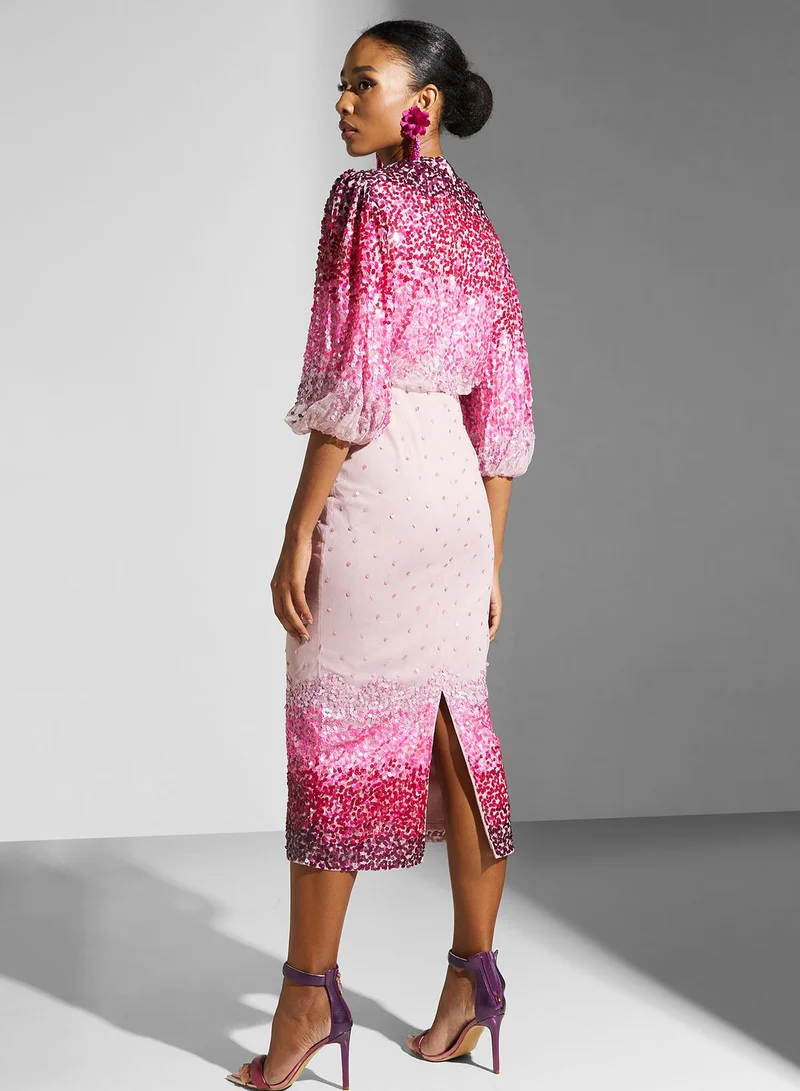 Amelia Rose Puff Sleeve Sequin Detail Dress