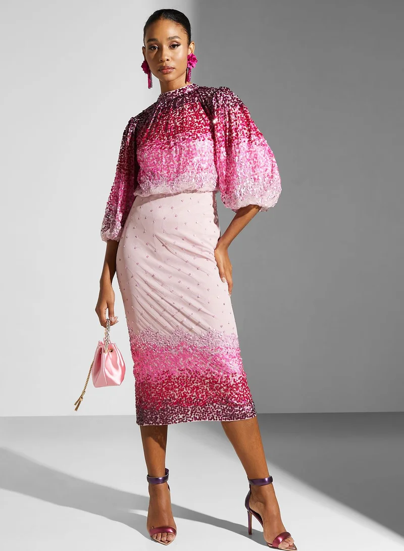 Amelia Rose Puff Sleeve Sequin Detail Dress