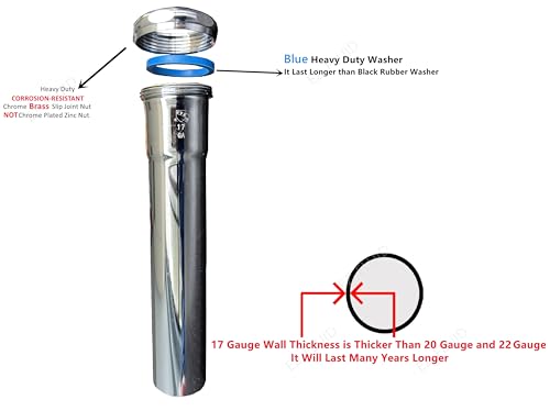EZ-FLUID EZFLUID 114 x 16 Heavy Duty Thick Commercial Grade 17GA Chrome Brass Tubular SlipJoint Extension Sink TailPiece TubeBrass Nut For BathroomKitchen Under Sink PTrap Drain Pipe1 - Image 3