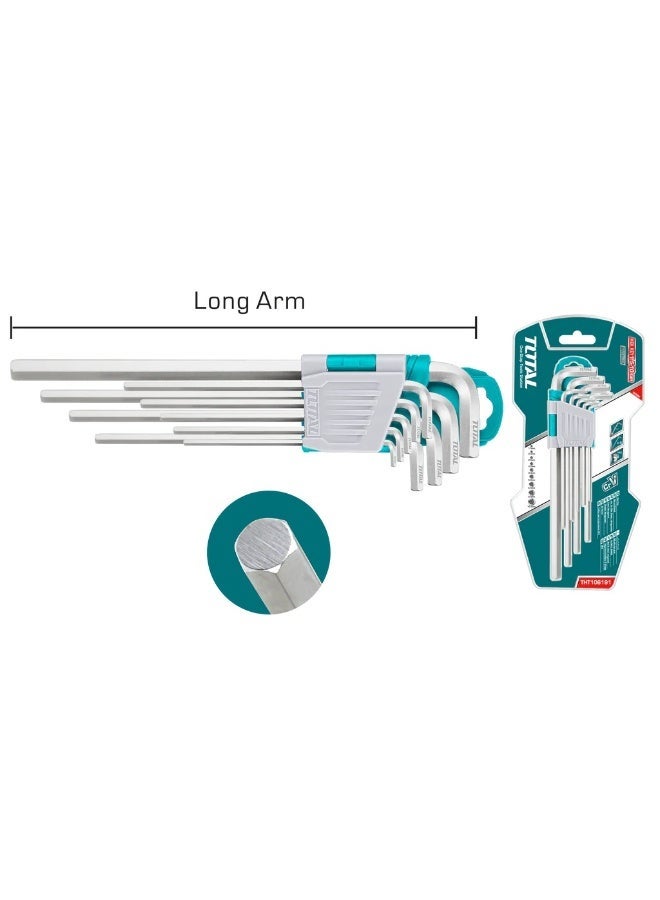 TOTAL Hex Key Set 9-Piece Long Arm Allen Key Wrench Set, S2 Steel Hex Keys 1.5mm–10mm, Heat Treated & Chrome Plated, Professional Hand Tools for Mechanical, Automotive & DIY Use THT106191 - Image 2