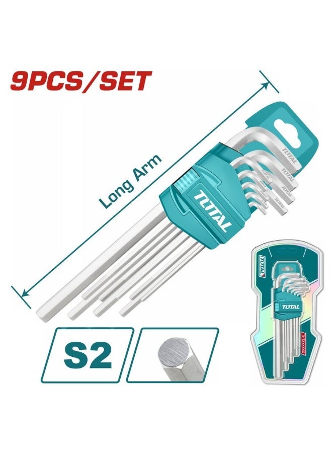 TOTAL Hex Key Set 9-Piece Long Arm Allen Key Wrench Set, S2 Steel Hex Keys 1.5mm–10mm, Heat Treated & Chrome Plated, Professional Hand Tools for Mechanical, Automotive & DIY Use THT106191 - Image 1