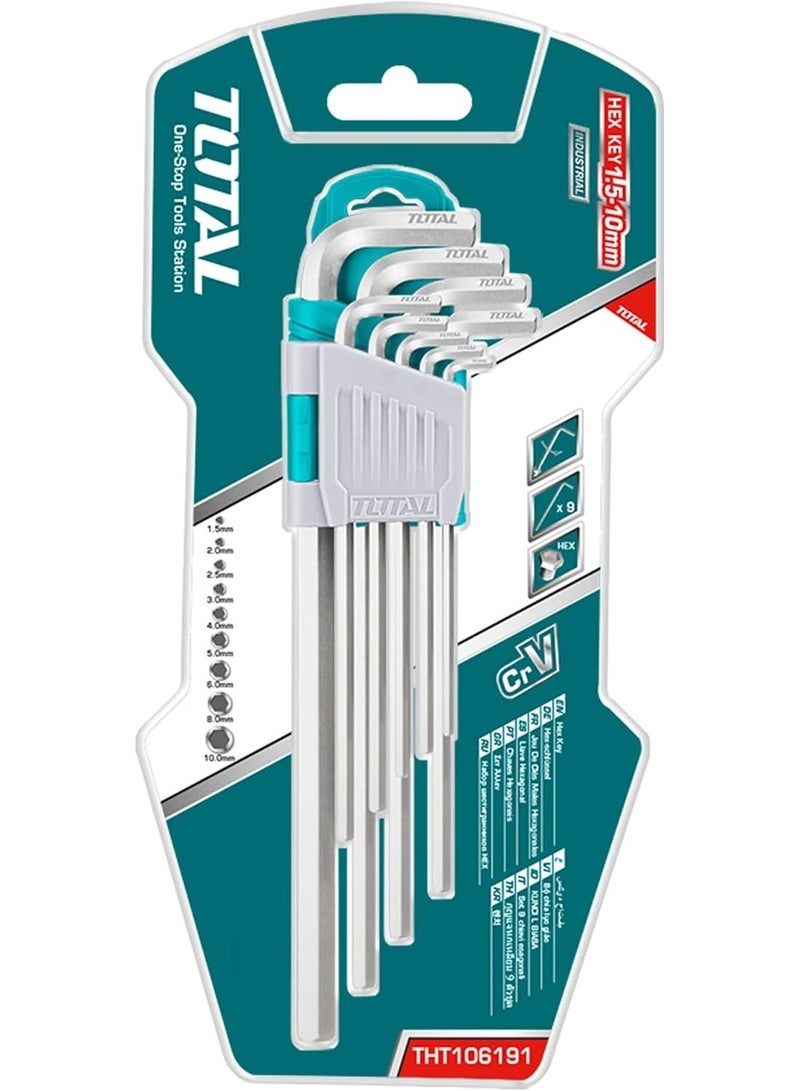 TOTAL Hex Key Set 9-Piece Long Arm Allen Key Wrench Set, S2 Steel Hex Keys 1.5mm–10mm, Heat Treated & Chrome Plated, Professional Hand Tools for Mechanical, Automotive & DIY Use THT106191 - Image 4