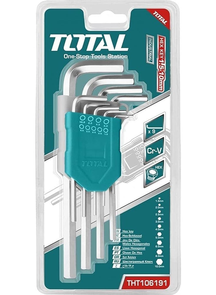 TOTAL Hex Key Set 9-Piece Long Arm Allen Key Wrench Set, S2 Steel Hex Keys 1.5mm–10mm, Heat Treated & Chrome Plated, Professional Hand Tools for Mechanical, Automotive & DIY Use THT106191 - Image 5
