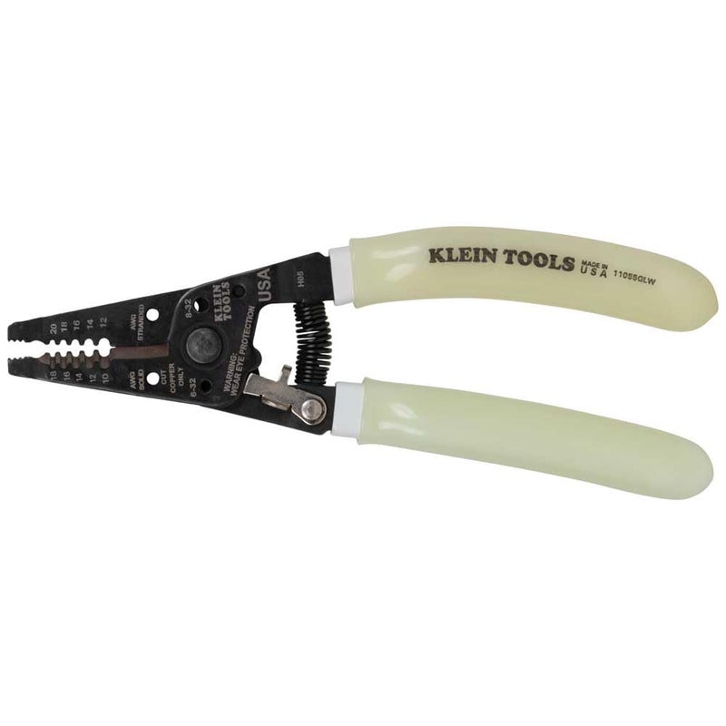Klein Tools 11055GLW Wire Stripper / Cutter, Made in USA, Klein-Kurve Stripper / Cutter, 10-18 AWG Solid, 12-20 AWG Stranded Wire, Glow in the Dark Grips - Image 1