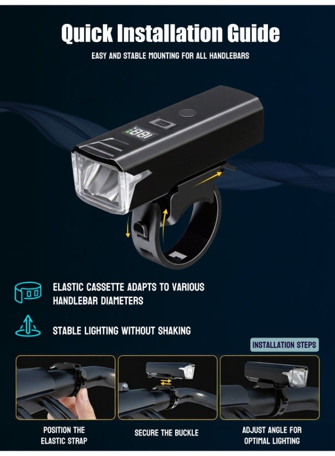 زونيكس إضاءة للدراجات، وضع تلقائي ليلي، عرض رقمي للبطارية، مقاومة للماء IPX5، شحن سريع عبر USB-C، 4 أوضاع LED فائقة السطوع لسلامة ركوب الدراجات على الطرق/الجبال/في الليل. - Image 5
