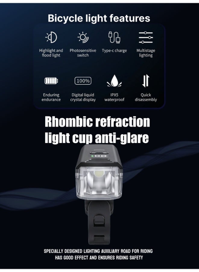 زونيكس إضاءة للدراجات، وضع تلقائي ليلي، عرض رقمي للبطارية، مقاومة للماء IPX5، شحن سريع عبر USB-C، 4 أوضاع LED فائقة السطوع لسلامة ركوب الدراجات على الطرق/الجبال/في الليل. - Image 3