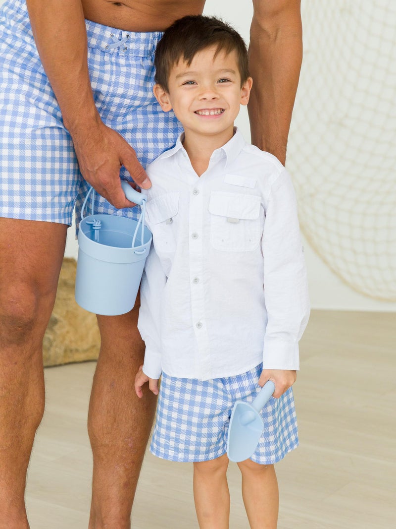 RUGGEDBUTTS Boys UPF50+ Sun Protection Gingham Swim Trunks - Periwinkle Blue Gingham, 2T - Image 2